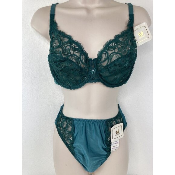 NOS Wacoal Green Sheer Lace 36D Bra & M Panty Set 85175 84975 Classic Sexy Retro - Picture 10 of 10